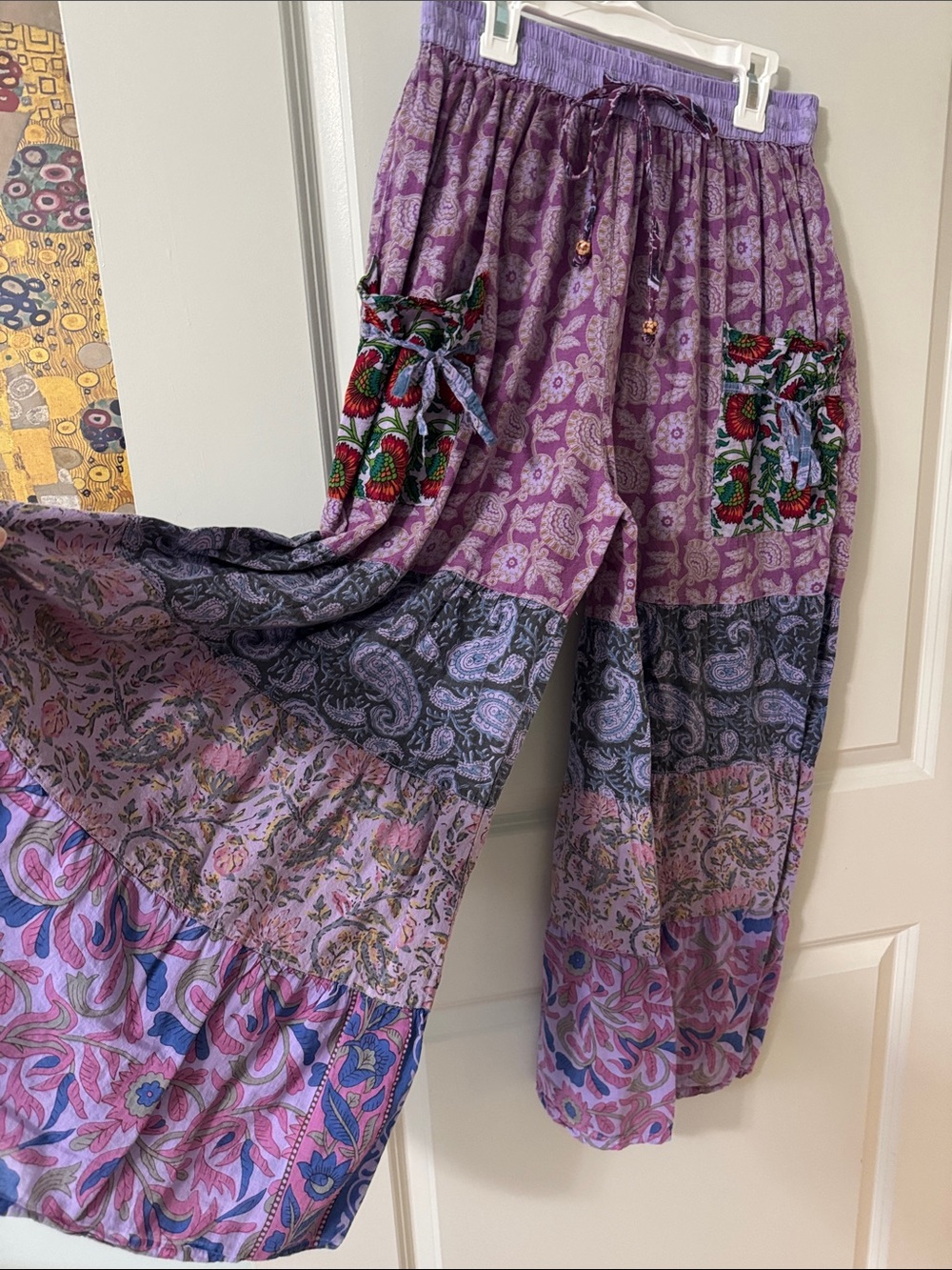 Floral Patchwork Wide-Leg Pants in Purple